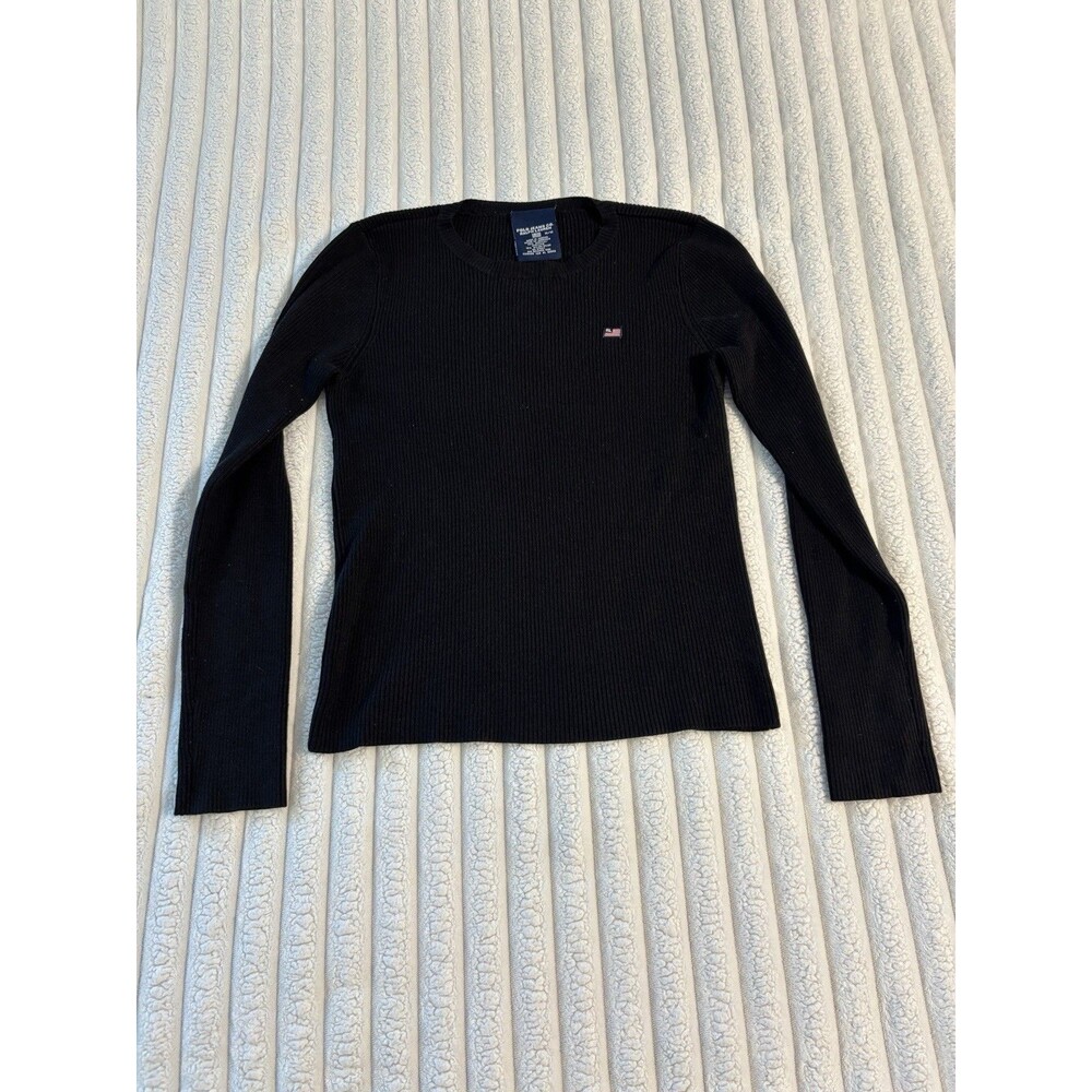 Vintage Ralph Lauren Pullover Ribbed Sweater Womens Medium Black American Flag